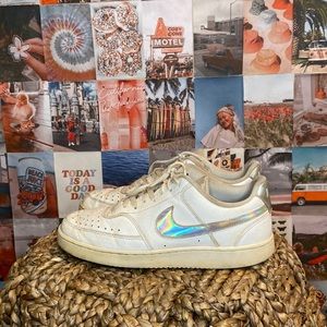 Nike Women’s Court Vision Low in White Metallic Silver